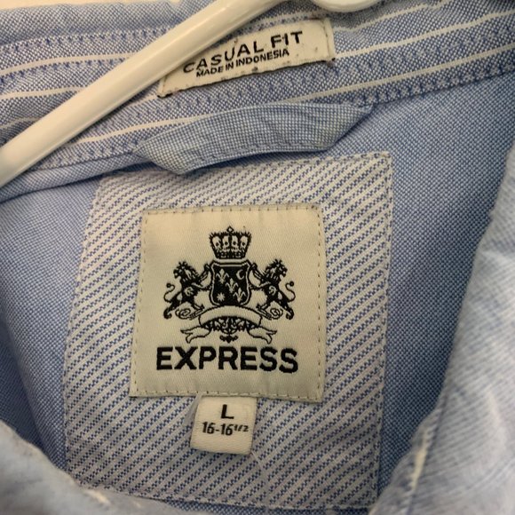 Express Light Blue Casual Fit Button-Down Long-Sleeve Shirt (L 16-16.5) - Picture 3 of 6